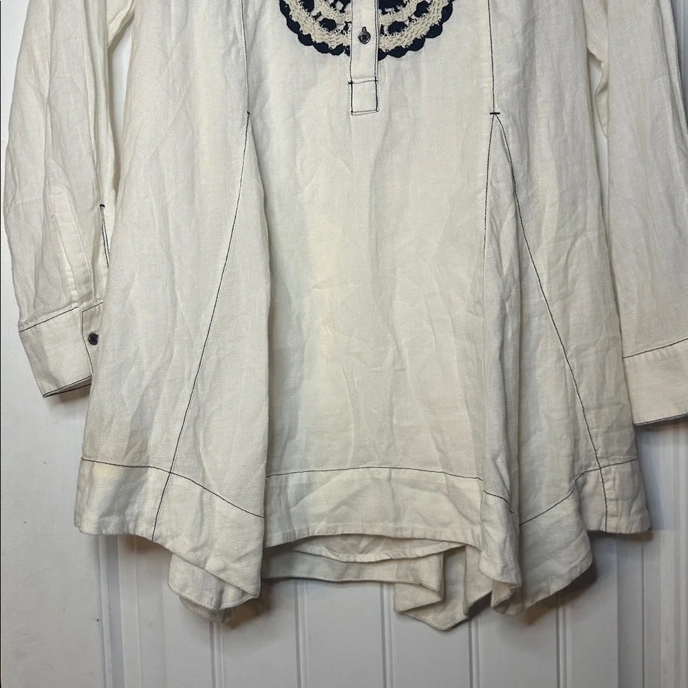 Free People RARE Size Medium Cream and‎ Black Embroidered Tunic Dress